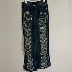 Ripped straight leg jeans